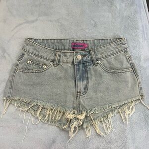 Edikted Light Blue Frayed Denim Shorts NWT